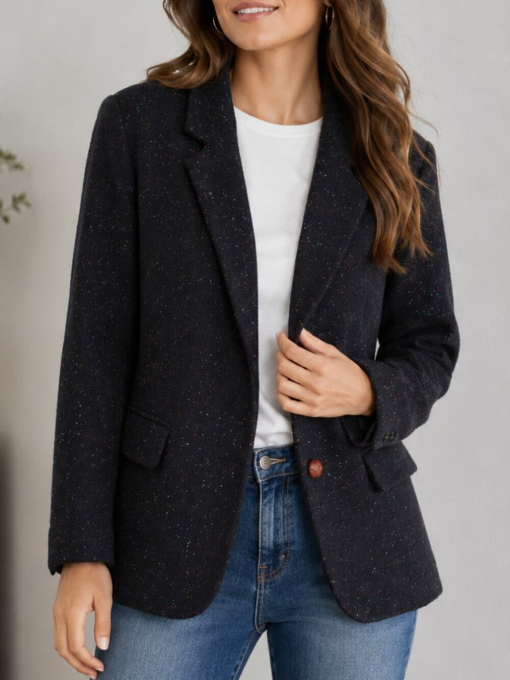 Liz Sport Vintage Wool Blend Tweed Blazer Jacket Blue Size 10